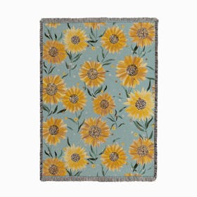 Summer Happy Sunflowers Blue Woven Throw