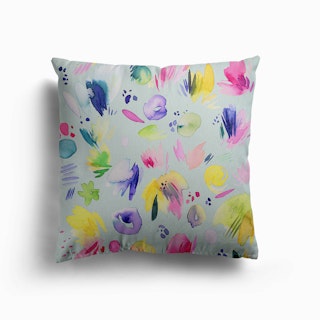 Abstract Watercolour Summer Flowers Canvas Cushion