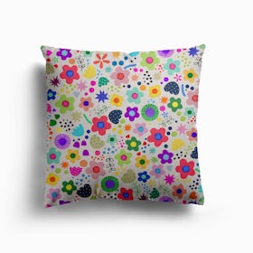 Psychedelic Playful Nature Flowers Colourful Canvas Cushion
