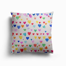 Multicolored Hearts Striped Canvas Cushion