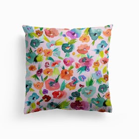 Tropical Watercolor Flowers Cushion
