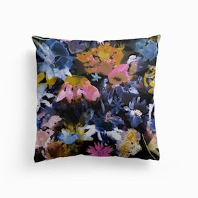 Watercolor Spring Floral Memories Black Cushion