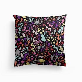 Splatter Dots Multicolored Black Cushion