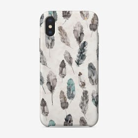 Watercolor Boho Feathers Teal And Grey Phone Case