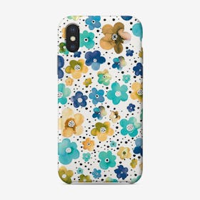Dots Naive Flowers Blue Multi Ocre Phone Case