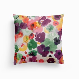 Abstract Watercolor Flowers Spicy Canvas Cushion