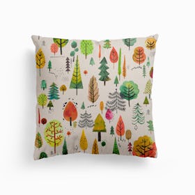 Colorful Park Trees Orange Green Canvas Cushion