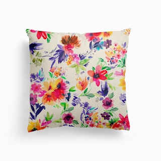 Painterly Tropical Flowers Canvas Cushion