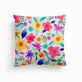 Summer Colorful Naive Floral Canvas Cushion