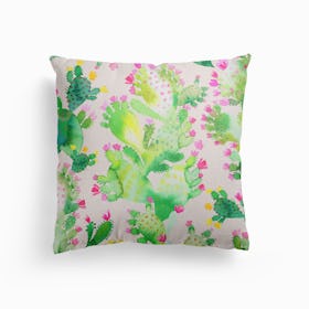 Succulent Cactus Soft Pink Canvas Cushion