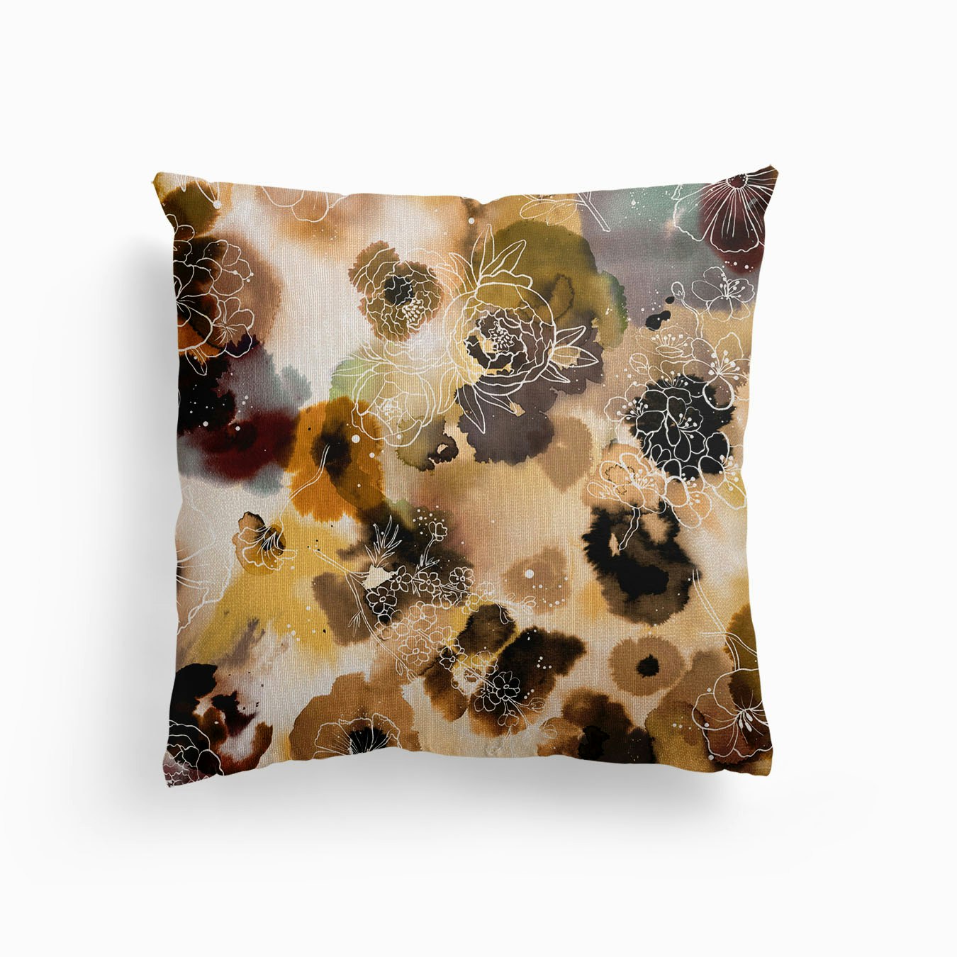 Wip Flowers Gold Canvas Cushion by Ninola Design