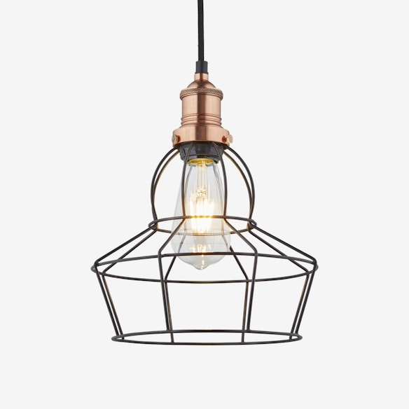 8 Inch Brooklyn Wire Cage Pendant Light In Pewter W Copper Holder 8 Inch Brooklyn Wire Cage Pendant Light In Pewter W Copper Holder By Industville