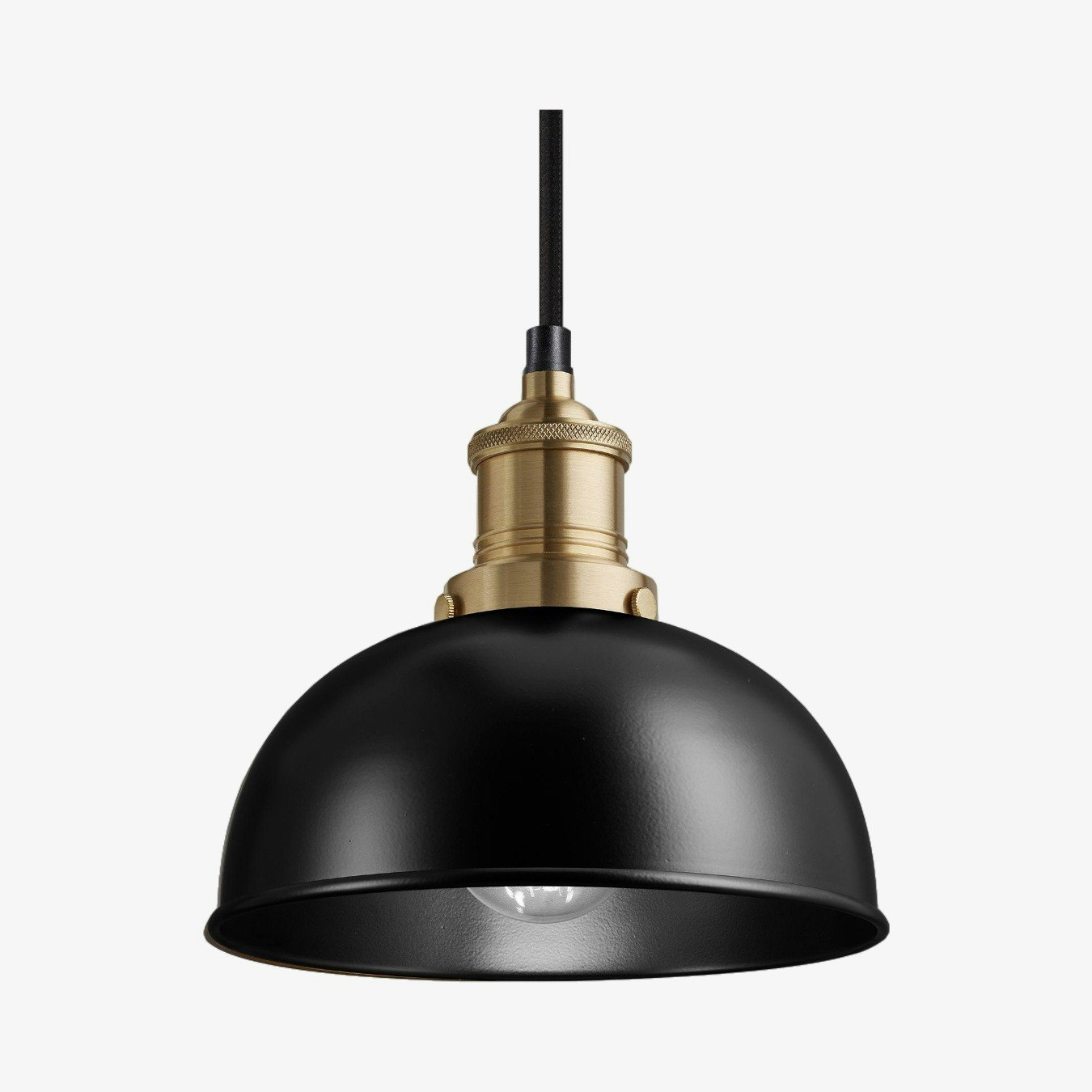 Brooklyn Dome Pendant Light - Black - Brass Holder by Industville