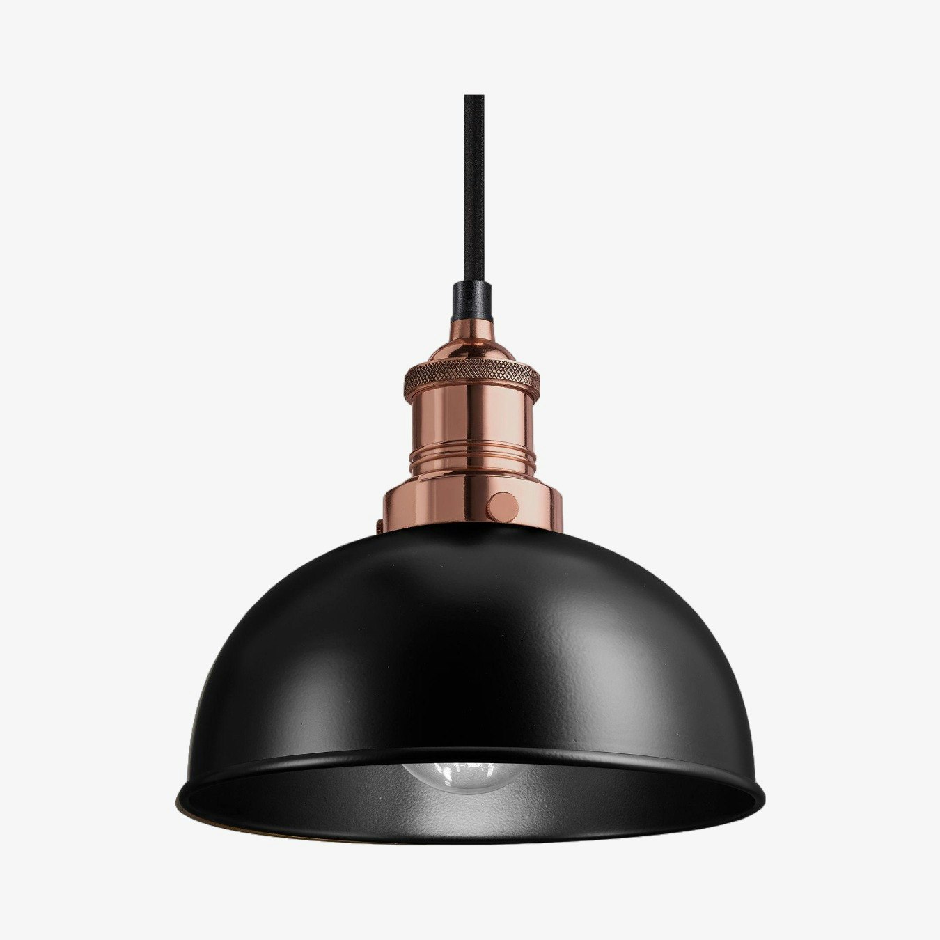 Brooklyn Dome Pendant Light - Black - Copper Holder by Industville