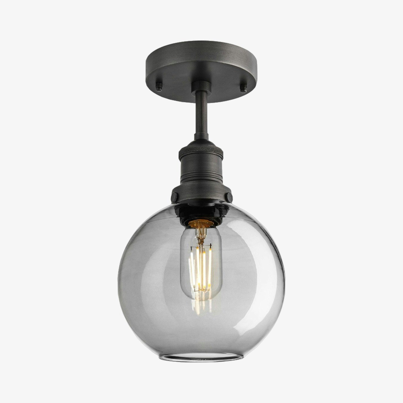 Brooklyn Globe Flush Mount Light - Smoke Grey - Pewter Holder by Industville