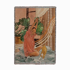 Yoga At Home With Cat Woven Throw