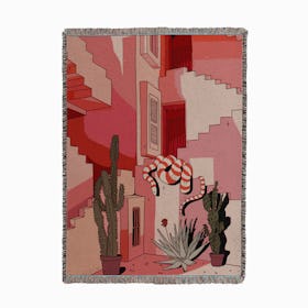 Pink Architecture With Snake And Cactus Woven Throw
