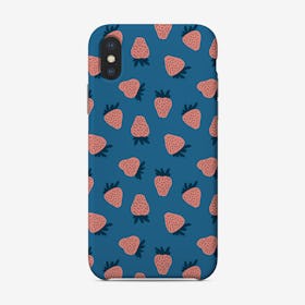 Pink Strawberry Pattern On Blue Phone Case