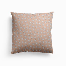 White Cat Pattern On Blush Pink Canvas Cushion