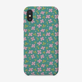 Pink Floral Pattern On Turquoise Phone Case