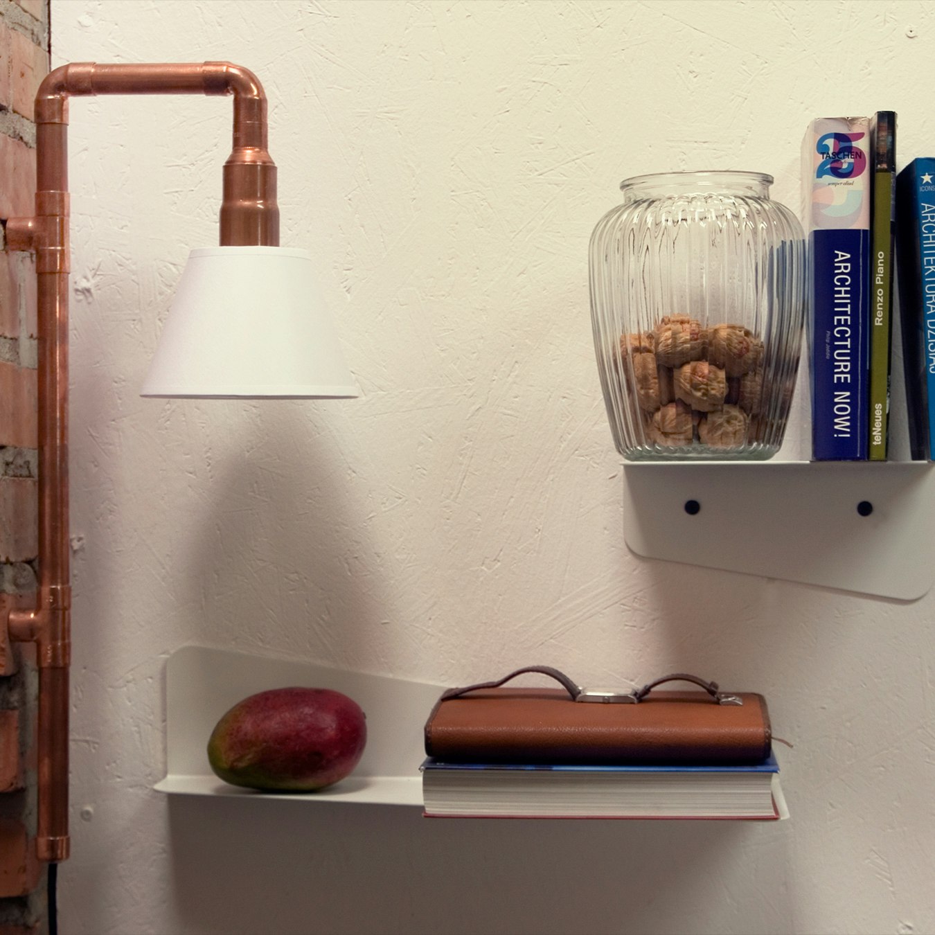 WAND Wall Light in Copper w/ White Lampshade