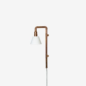 WAND Wall Light in Copper w/ White Lampshade