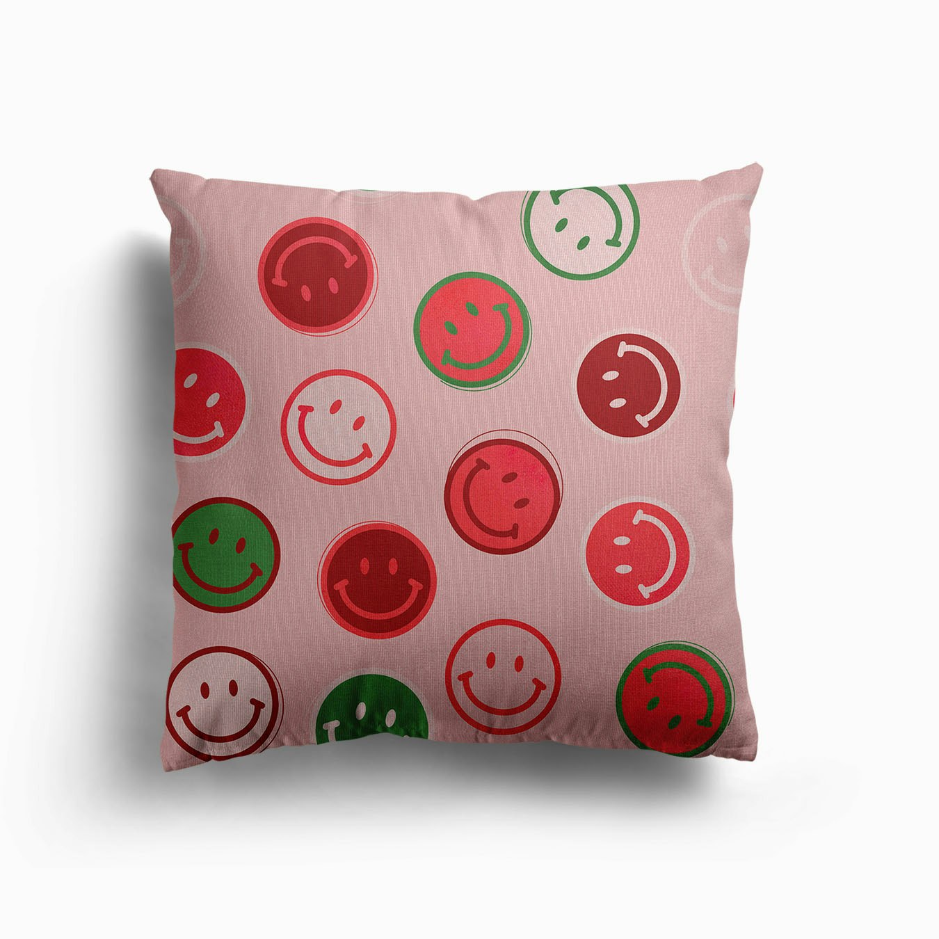 Smiley Faces In Pink And Green Canvas Cushion by showmemars