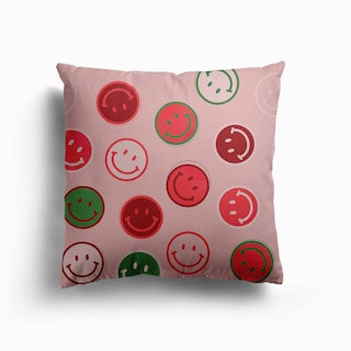 Smiley Faces In Pink And Green Canvas Cushion