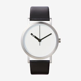 Extra Normal Grande Watch w/ White Face and Black Calfskin Leather Strap