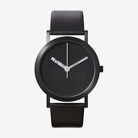 IP Black Stainless Steel Extra Normal Grande Watch w/ Black Face and Black Calfskin Leather Strap