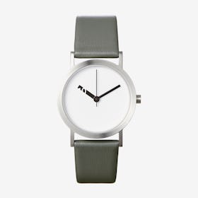 Extra Normal Watch w/ White Face and Grey Calfskin Leather Strap