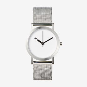 Extra Normal Watch w/ White Face and Stainless Steel Mesh Band