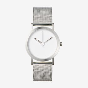 Extra Normal Watch w/ White Dial and Stainless Steel Mesh Band