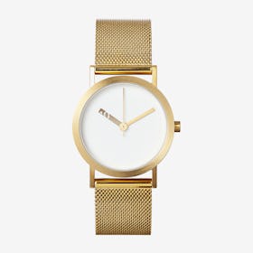 IP Gold Stainless Steel Extra Normal Watch w/ White Face and Gold Stainless Steel Mesh Band