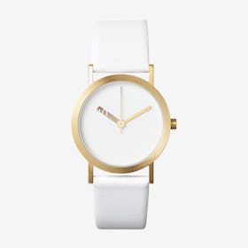 IP Gold Stainless Steel Extra Normal Watch w/ White Face and White Calfskin Leather Strap