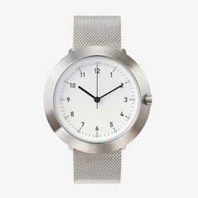 Fuji Ø 43 Watch w/ White Face and Stainless Steel Mesh Band