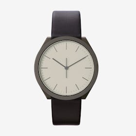 Hibi Ø 38 Watch w/ Light Grey Face and Black Calfskin Leather Strap