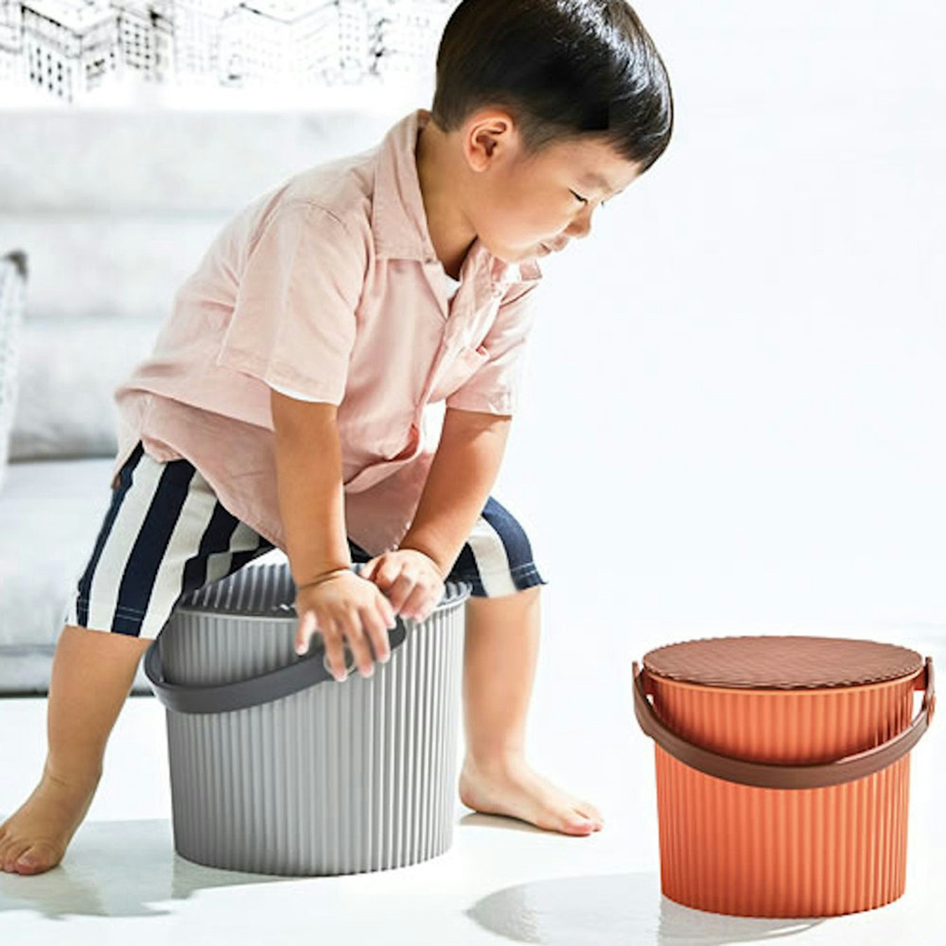 Omnioutil Storage Bucket with Lid - Apricot by Hachiman