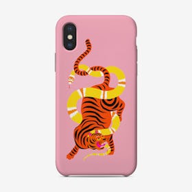 Tiger And Snake Battle Pink Phone Case