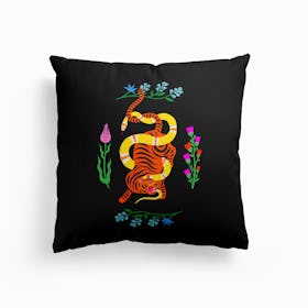 Tiger And Snake Battle Flowers Cushion