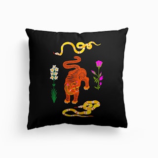 Tiger And Snakes Flowers Cushion