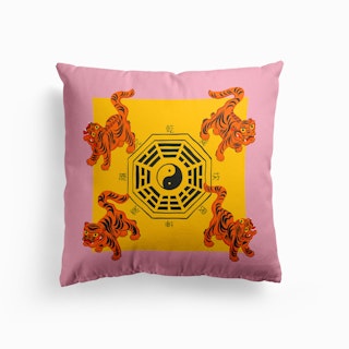 Bagua Tigers Pink Cushion