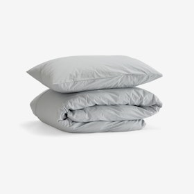 Double Percale Duvet Set (Duvet Cover + 2 Pillow Cases) - Light Grey