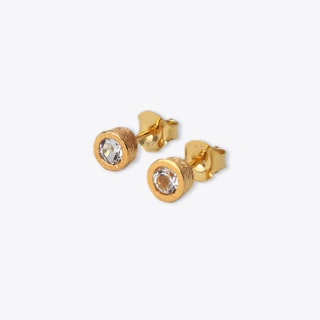 White Topaz Dot Earrings in Gold