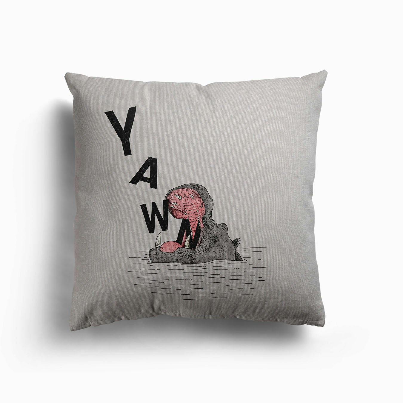Yawning Hippo Canvas Cushion by Martina Scott