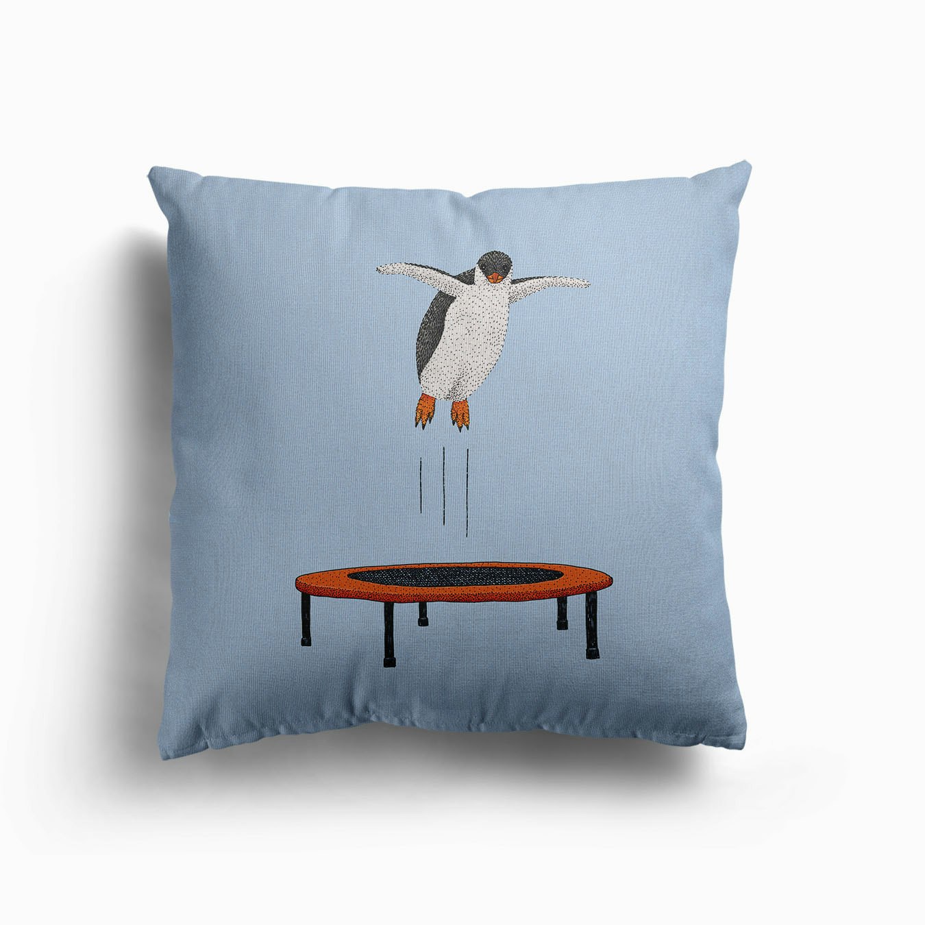 Penguin On A Trampoline Canvas Coussin