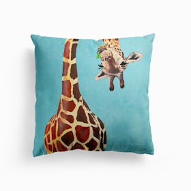 Giraffe With Green Leaf Cushion