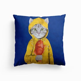 Cat With Fish Cushion