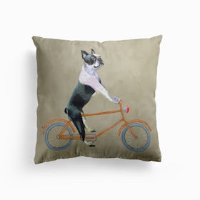 Boston Terrier On Bicycle Cushion