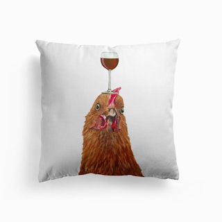 Hen With Wineglass Cushion